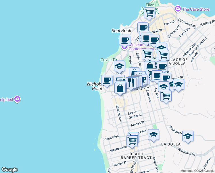 map of restaurants, bars, coffee shops, grocery stores, and more near in San Diego County