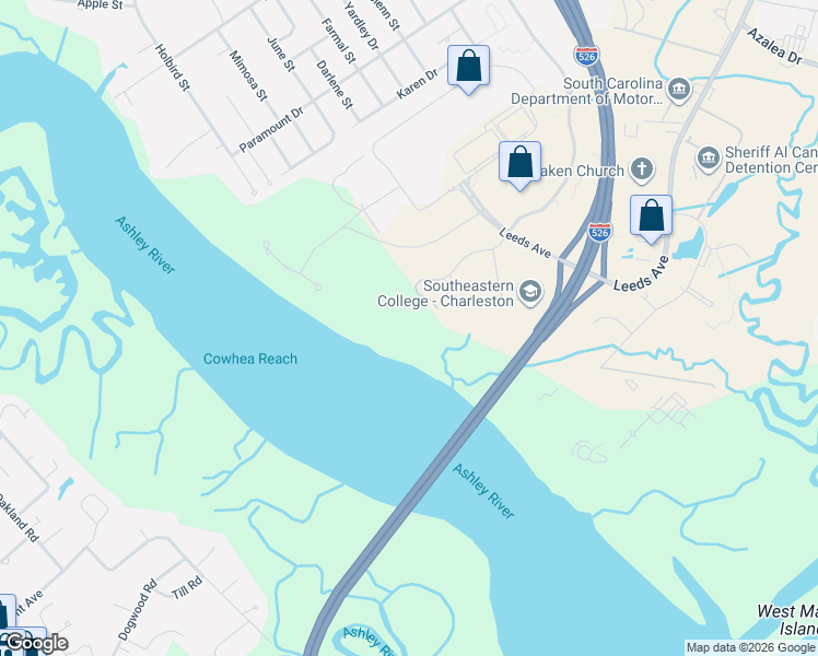 map of restaurants, bars, coffee shops, grocery stores, and more near 4250 Faber Place Drive in North Charleston