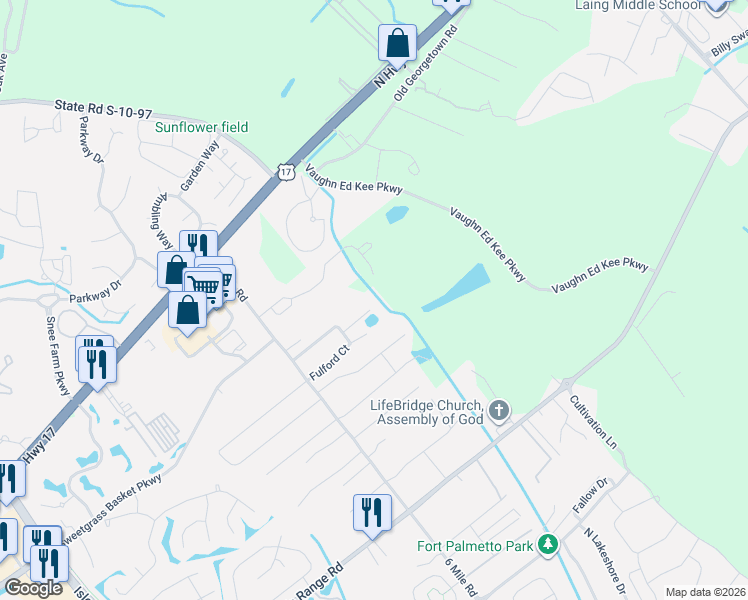 map of restaurants, bars, coffee shops, grocery stores, and more near 2320 Kennison Lane in Mount Pleasant