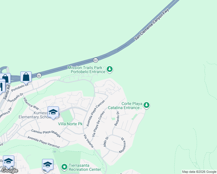 map of restaurants, bars, coffee shops, grocery stores, and more near 11330 Camino Playa Cancun in San Diego