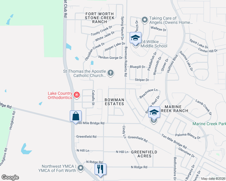 map of restaurants, bars, coffee shops, grocery stores, and more near 6209 Skyway Court in Fort Worth