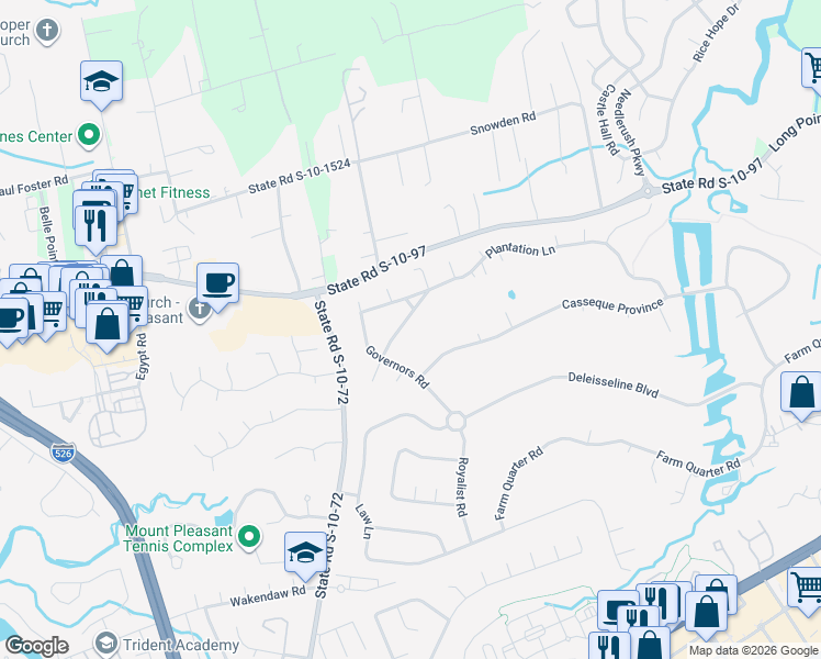 map of restaurants, bars, coffee shops, grocery stores, and more near 1018 Casseque Province in Mount Pleasant