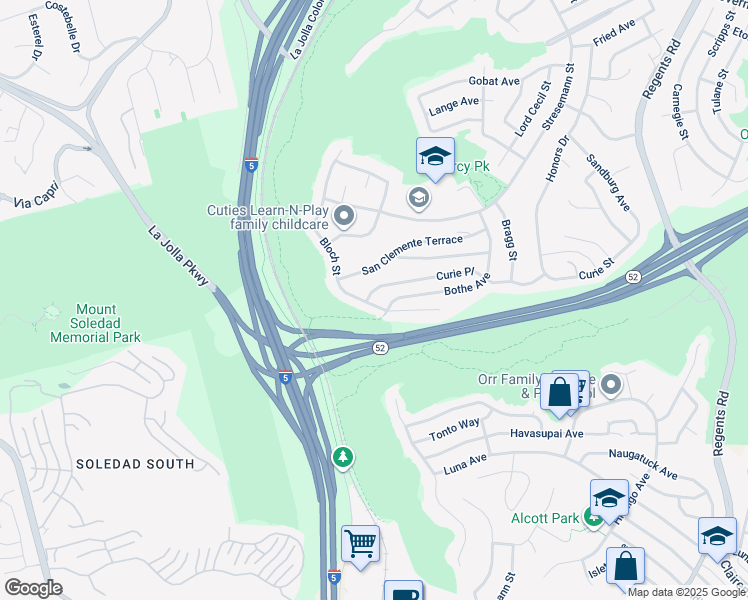 map of restaurants, bars, coffee shops, grocery stores, and more near 2545 San Clemente Terrace in San Diego