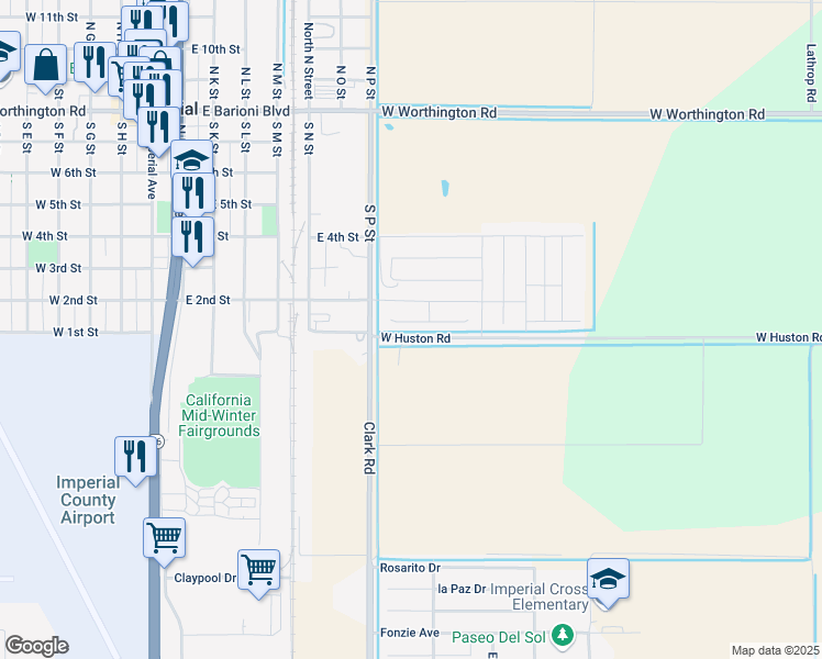 map of restaurants, bars, coffee shops, grocery stores, and more near 901 East 2nd Street in Imperial