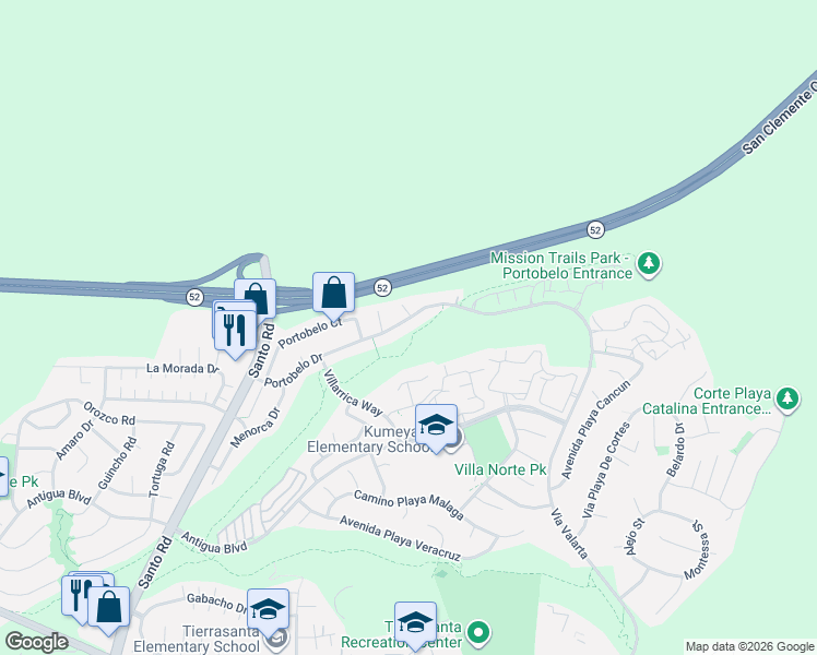 map of restaurants, bars, coffee shops, grocery stores, and more near 10883 Portobelo Drive in San Diego