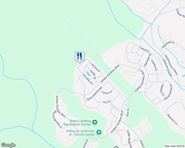 map of restaurants, bars, coffee shops, grocery stores, and more near 180 Larissa Drive in Charleston