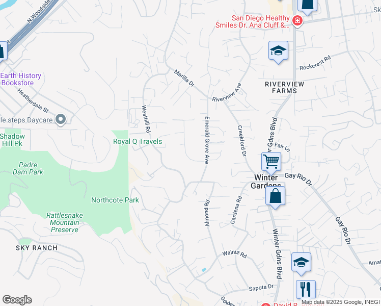 map of restaurants, bars, coffee shops, grocery stores, and more near 9103 Paradise Park Drive in Lakeside