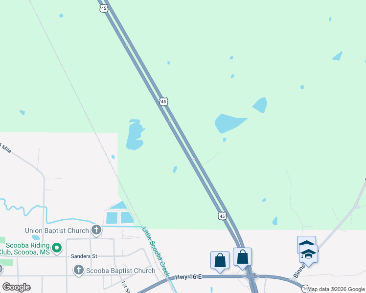 map of restaurants, bars, coffee shops, grocery stores, and more near U.S. 45 in Scooba