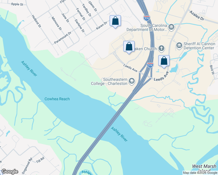 map of restaurants, bars, coffee shops, grocery stores, and more near 4250 Faber Place Drive in North Charleston
