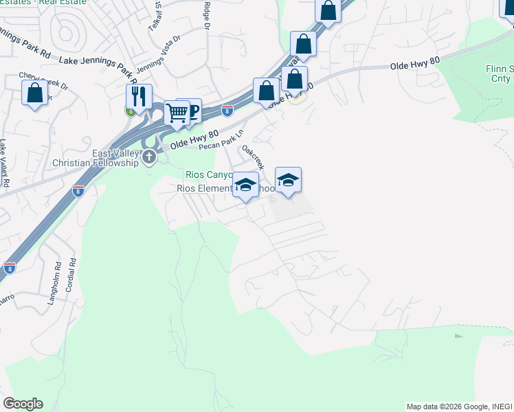 map of restaurants, bars, coffee shops, grocery stores, and more near in El Cajon