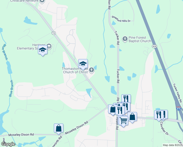 map of restaurants, bars, coffee shops, grocery stores, and more near 5859 Thomaston Road in Macon