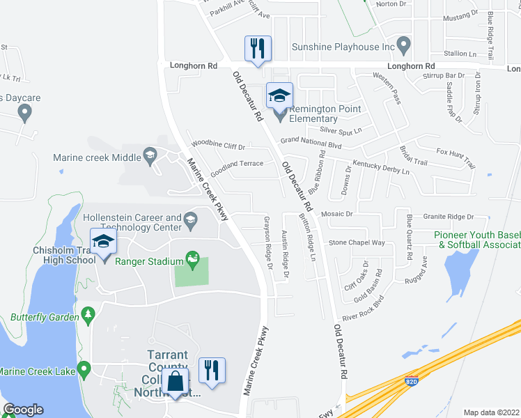 map of restaurants, bars, coffee shops, grocery stores, and more near 5650 Comanche Peak Drive in Fort Worth
