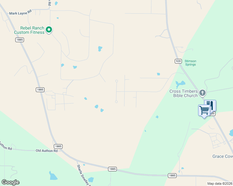 map of restaurants, bars, coffee shops, grocery stores, and more near 502 North Blue Meadows Court in Weatherford