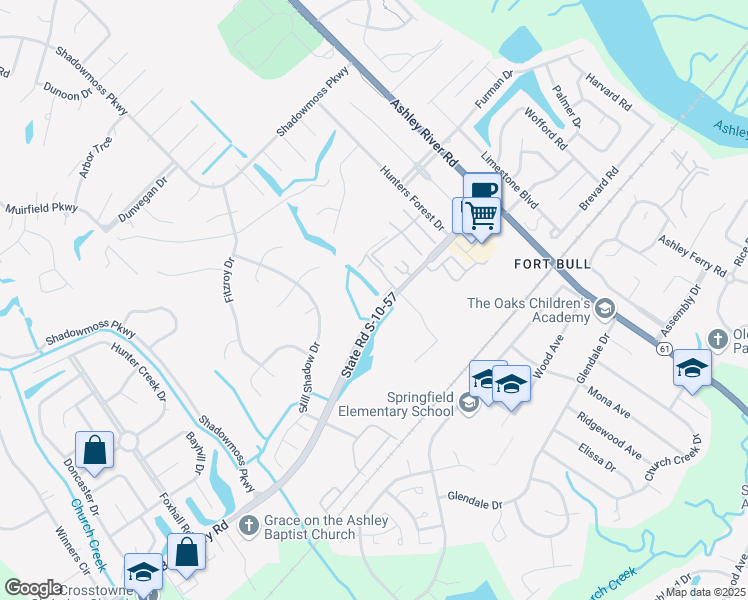 map of restaurants, bars, coffee shops, grocery stores, and more near 2186 Bees Ferry Road in Charleston