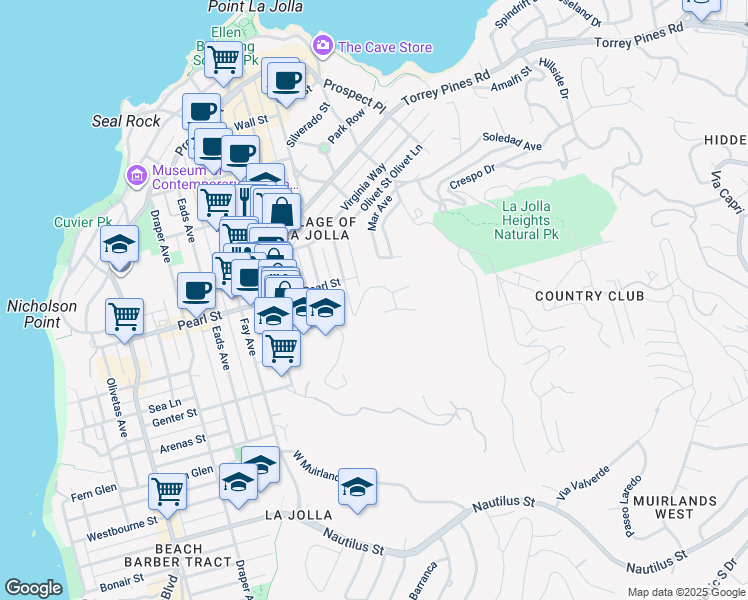 map of restaurants, bars, coffee shops, grocery stores, and more near in San Diego County