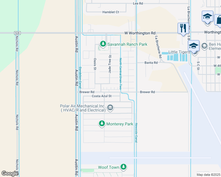 map of restaurants, bars, coffee shops, grocery stores, and more near 637 Desert Rose Street in Imperial
