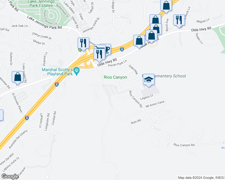 map of restaurants, bars, coffee shops, grocery stores, and more near 14291 Rios Canyon Road in El Cajon