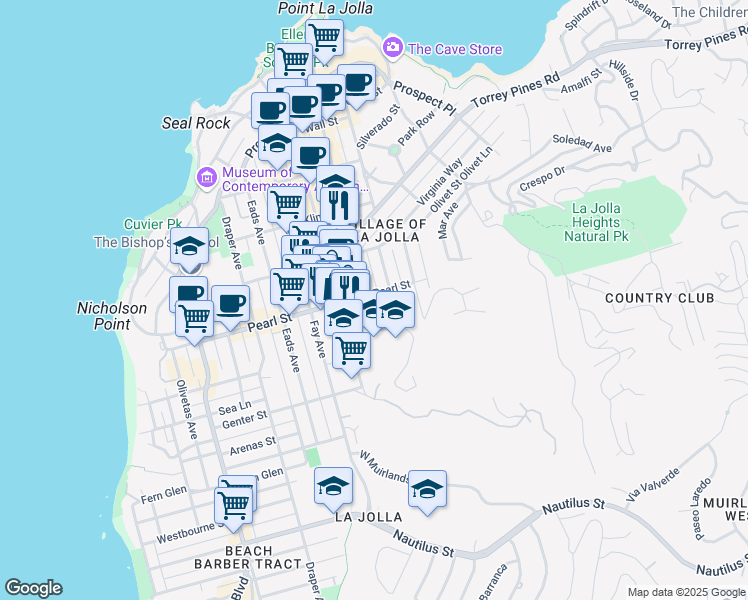 map of restaurants, bars, coffee shops, grocery stores, and more near in San Diego County