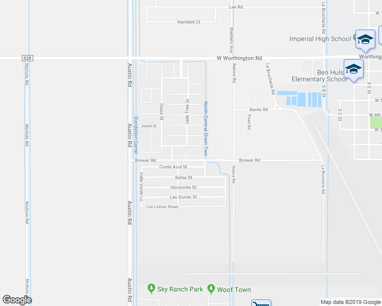 map of restaurants, bars, coffee shops, grocery stores, and more near 642 West Brewer Road in Imperial