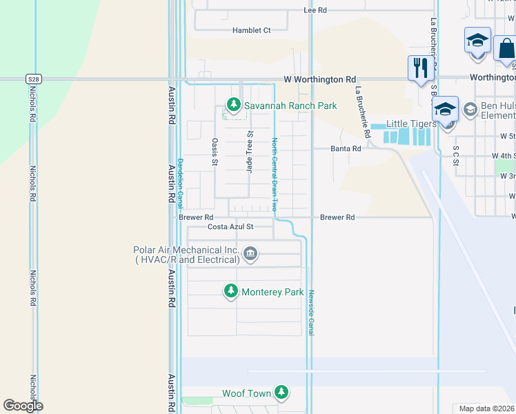 map of restaurants, bars, coffee shops, grocery stores, and more near 637 Desert Rose Street in Imperial