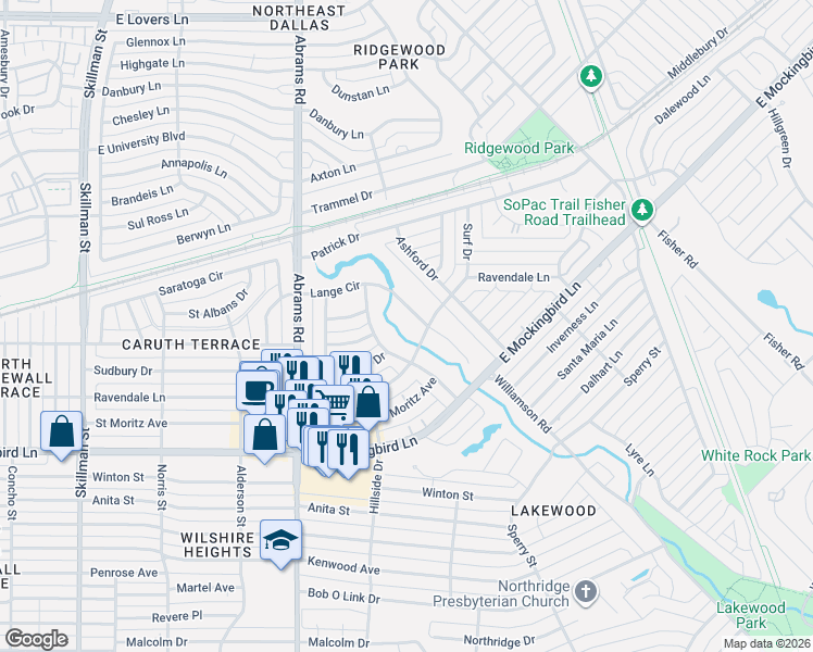 map of restaurants, bars, coffee shops, grocery stores, and more near 6550 Lange Circle in Dallas