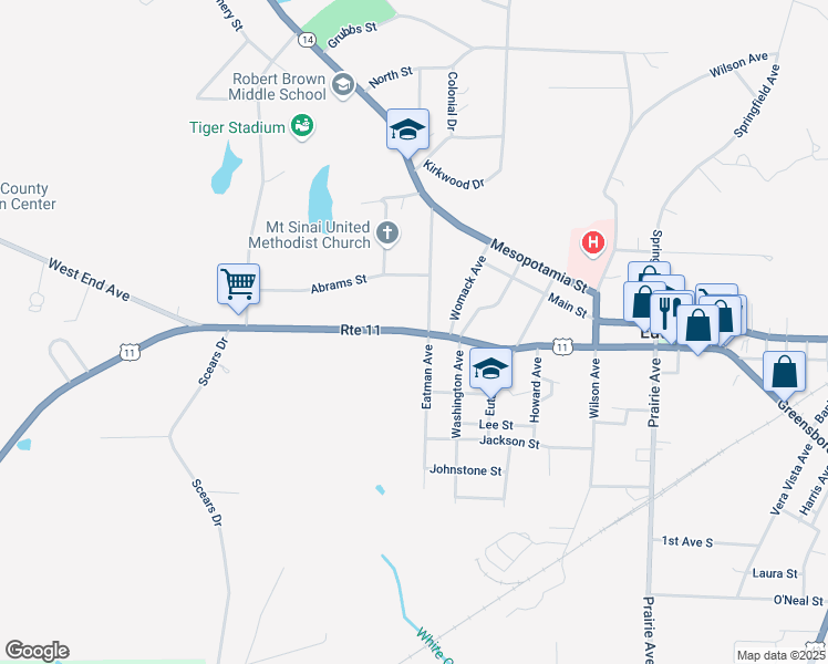 map of restaurants, bars, coffee shops, grocery stores, and more near Route 11 in Eutaw