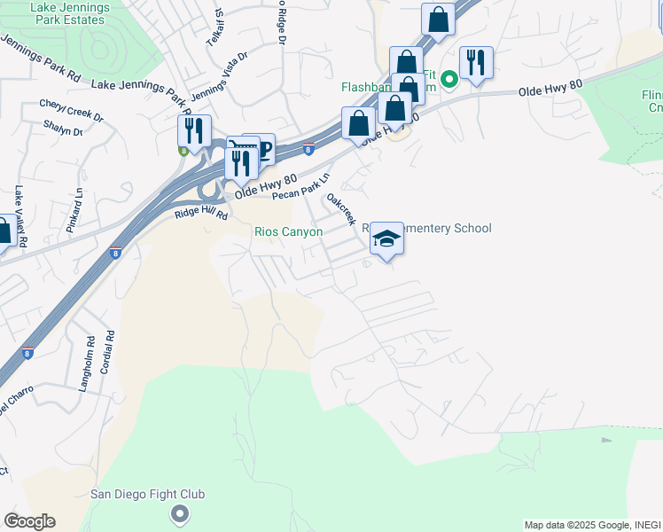 map of restaurants, bars, coffee shops, grocery stores, and more near 14273 Rios Canyon Road in El Cajon