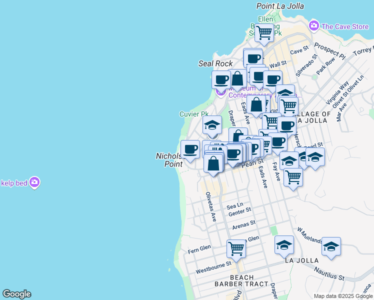 map of restaurants, bars, coffee shops, grocery stores, and more near in San Diego County