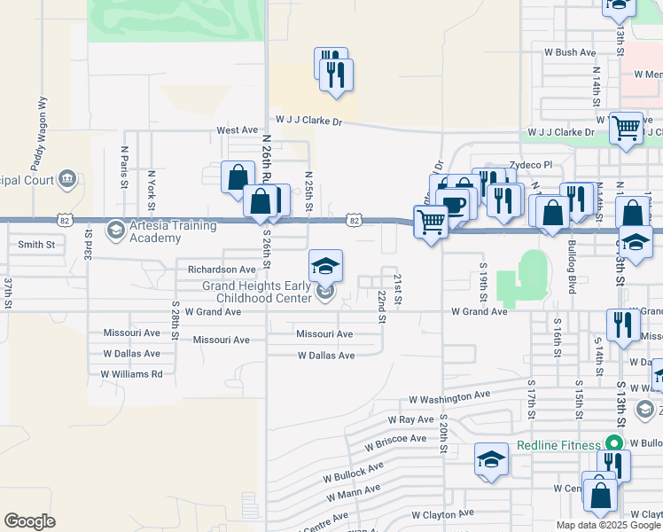 map of restaurants, bars, coffee shops, grocery stores, and more near 2319 West Main Street in Artesia