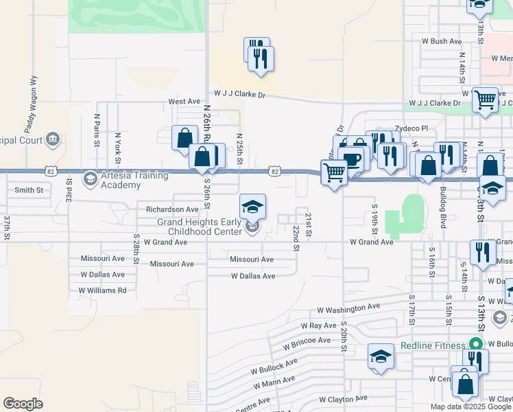 map of restaurants, bars, coffee shops, grocery stores, and more near 2319 West Main Street in Artesia