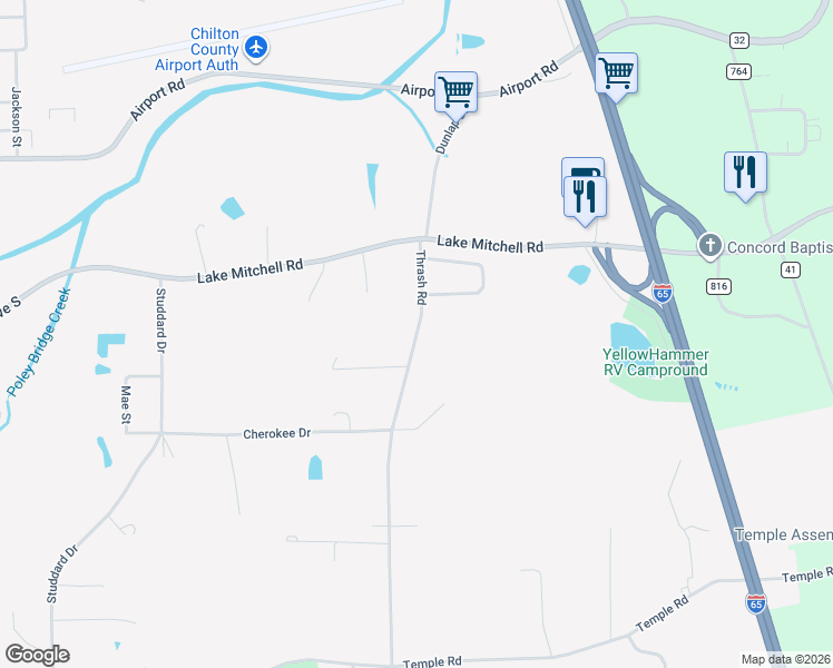 map of restaurants, bars, coffee shops, grocery stores, and more near 410 Thrash Road in Clanton