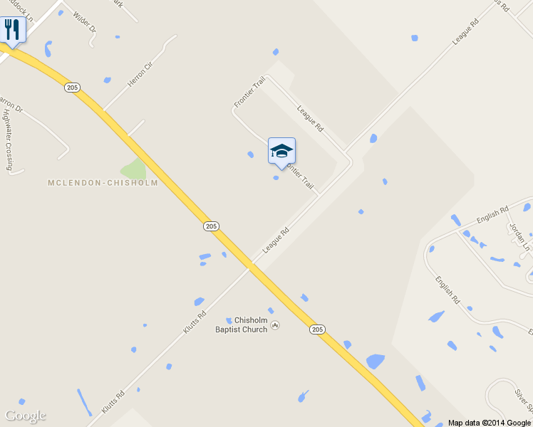 map of restaurants, bars, coffee shops, grocery stores, and more near 260 League Road in Rockwall