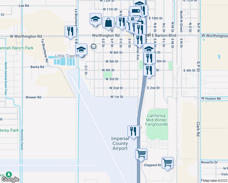 map of restaurants, bars, coffee shops, grocery stores, and more near 708 South F Street in Imperial