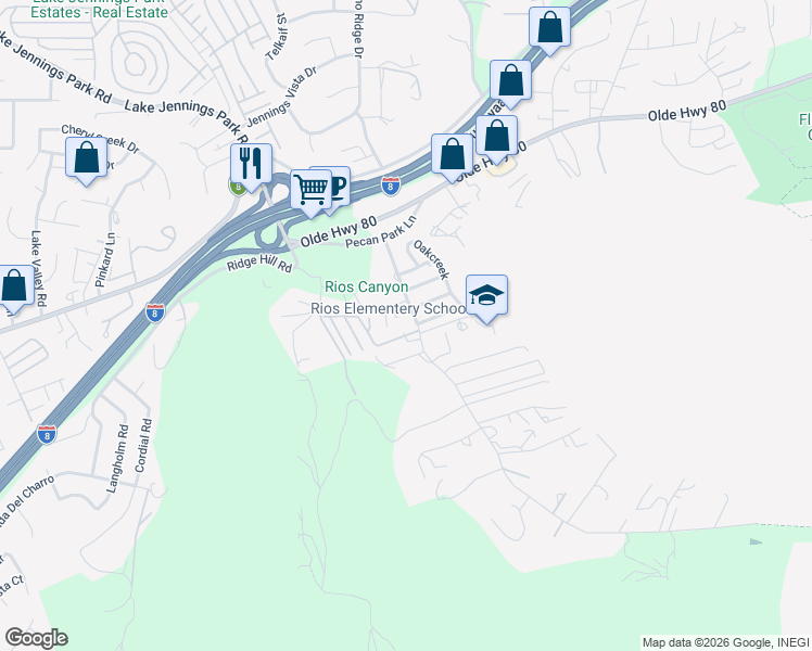 map of restaurants, bars, coffee shops, grocery stores, and more near 14263 Rios Canyon Road in El Cajon