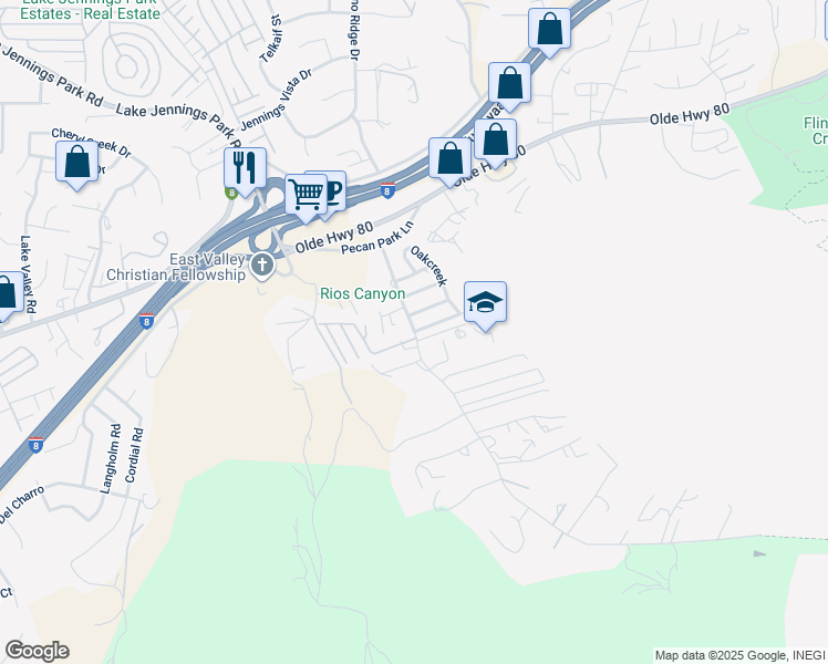 map of restaurants, bars, coffee shops, grocery stores, and more near 14267 Rios Canyon Road in El Cajon