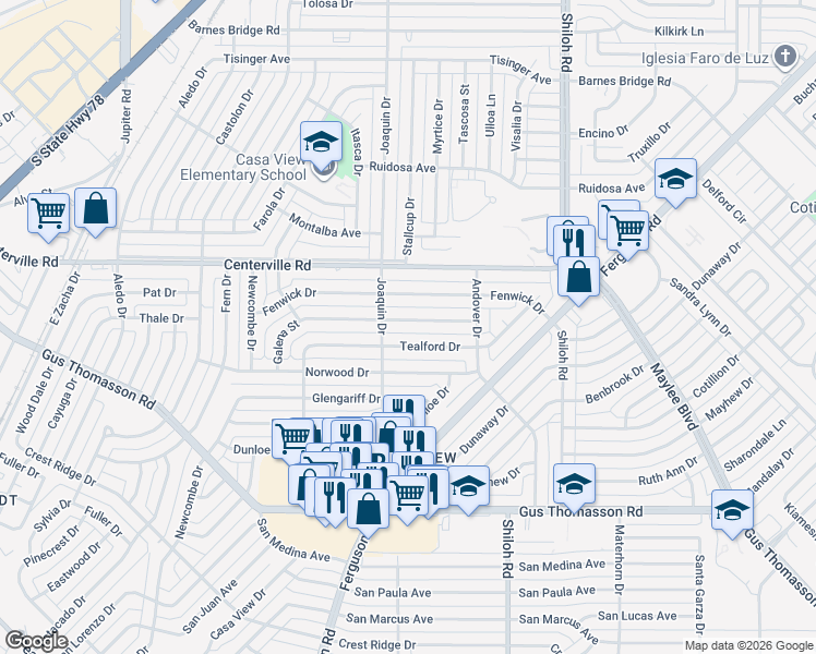 map of restaurants, bars, coffee shops, grocery stores, and more near 2322 Winthrop Drive in Dallas