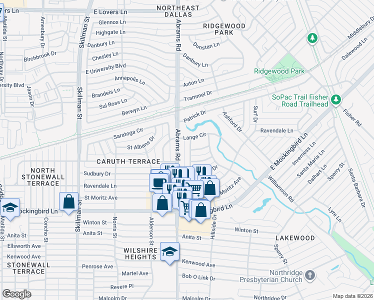 map of restaurants, bars, coffee shops, grocery stores, and more near 6431 Runnemede Lane in Dallas
