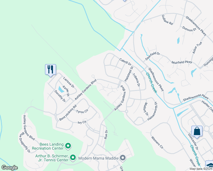 map of restaurants, bars, coffee shops, grocery stores, and more near 1501 Whitby Lane in Charleston