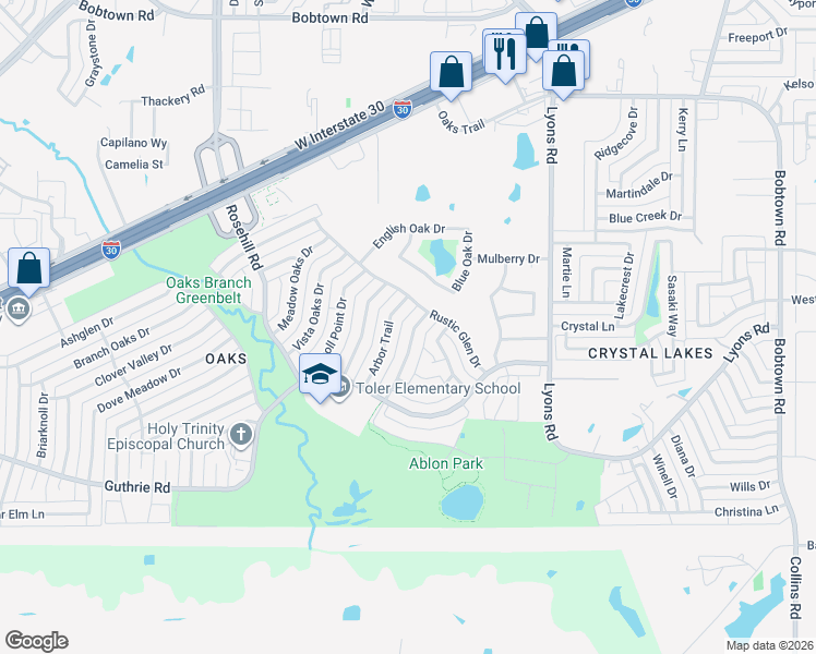 map of restaurants, bars, coffee shops, grocery stores, and more near 3726 Dumas Trail in Garland