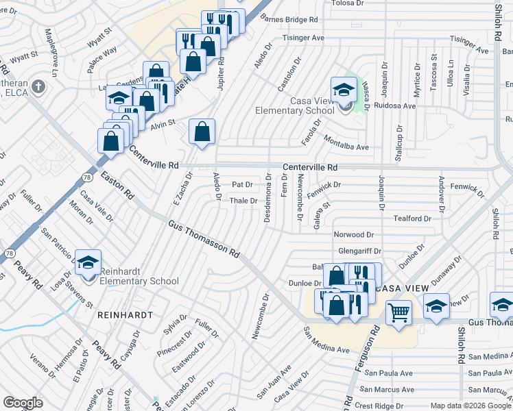 map of restaurants, bars, coffee shops, grocery stores, and more near 1804 Thale Dr in Dallas