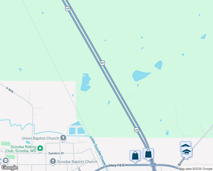 map of restaurants, bars, coffee shops, grocery stores, and more near U.S. 45 in Scooba