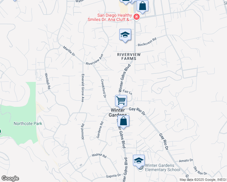 map of restaurants, bars, coffee shops, grocery stores, and more near 9010 Winter Gardens Boulevard in Lakeside