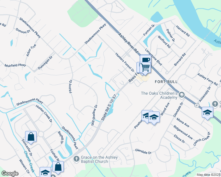 map of restaurants, bars, coffee shops, grocery stores, and more near 2178 Bees Ferry Road in Charleston