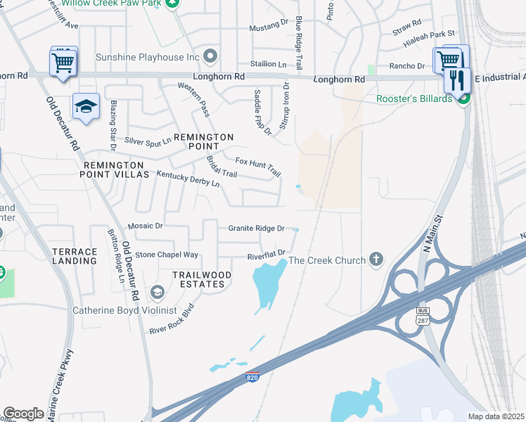 map of restaurants, bars, coffee shops, grocery stores, and more near 721 Kentucky Derby Lane in Fort Worth