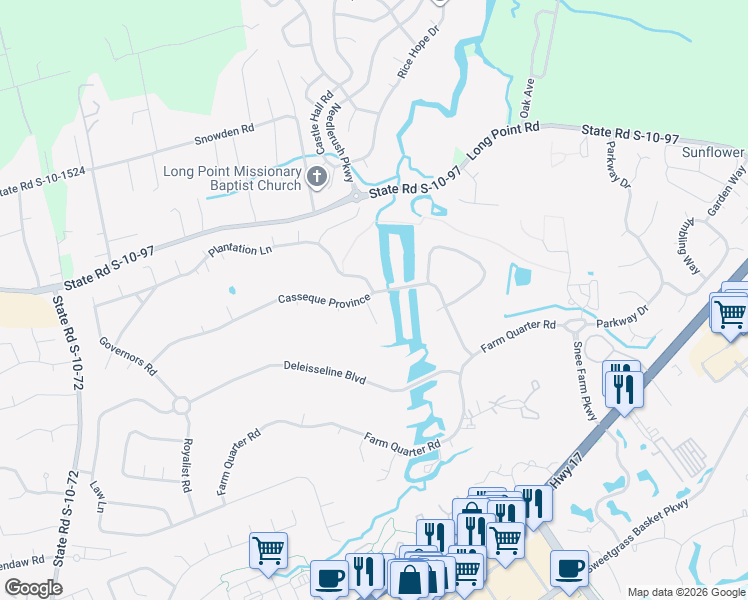 map of restaurants, bars, coffee shops, grocery stores, and more near 902 Red Coat Run in Mount Pleasant