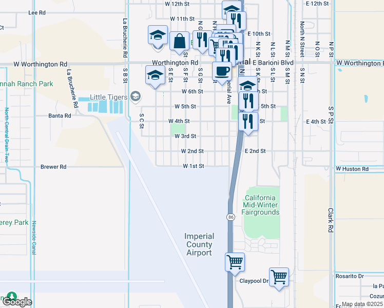 map of restaurants, bars, coffee shops, grocery stores, and more near 708 South F Street in Imperial
