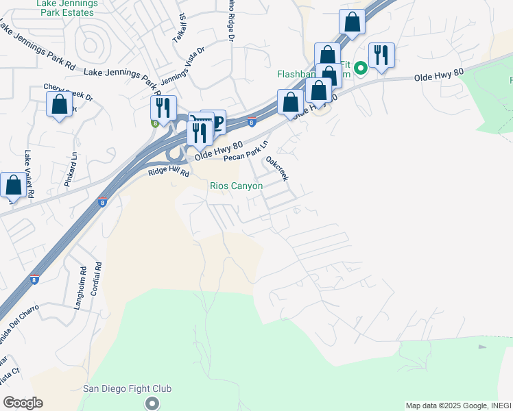 map of restaurants, bars, coffee shops, grocery stores, and more near 14269 Rios Canyon Road in El Cajon