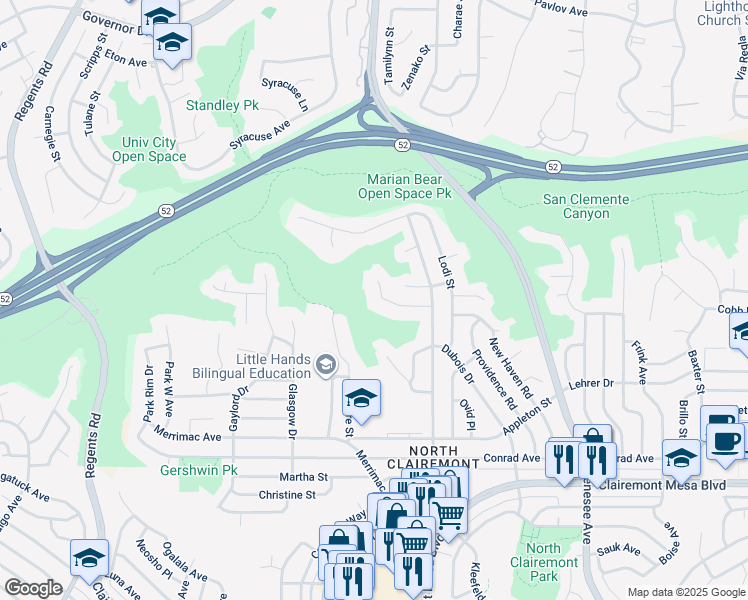 map of restaurants, bars, coffee shops, grocery stores, and more near 4131 Cole Way in San Diego