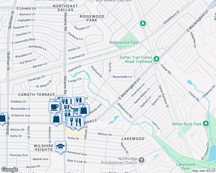 map of restaurants, bars, coffee shops, grocery stores, and more near 6611 Lange Circle in Dallas