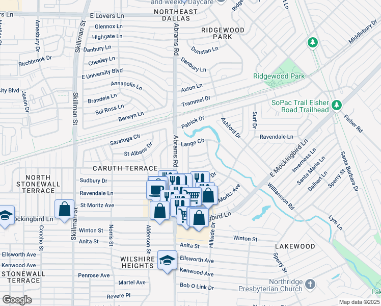 map of restaurants, bars, coffee shops, grocery stores, and more near 6431 Runnemede Lane in Dallas